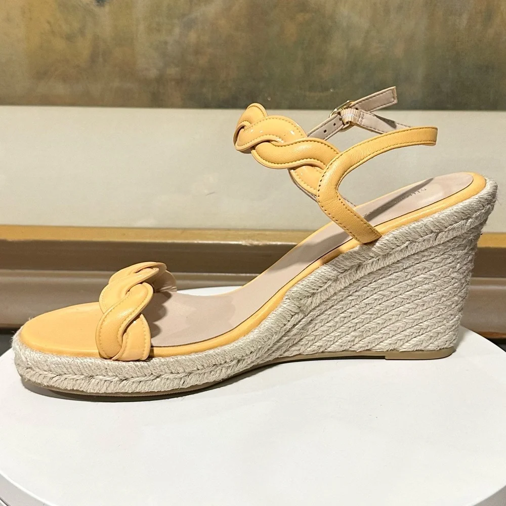 🌹STUART WEITZMAN🌹Twist Espadrille Platform Wedge 8 Leather Raffia Size: 11 - Picture 3 of 8